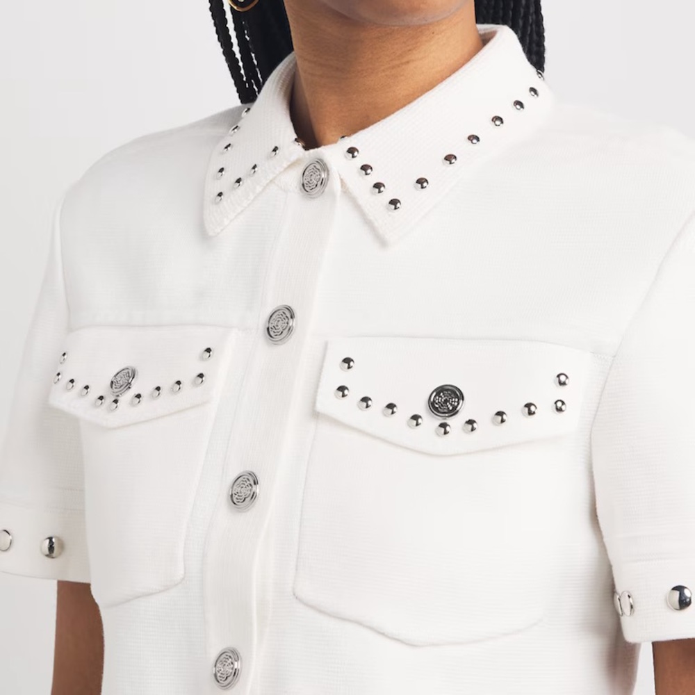 Maje White Short-Sleeve Studded Jacket - Size 0 (BNWT)